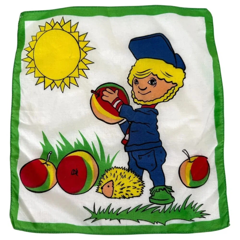 Vintage German Childrens Handkerchiefs Boy Set Of 2 Green Borders Cotton‎ Blend